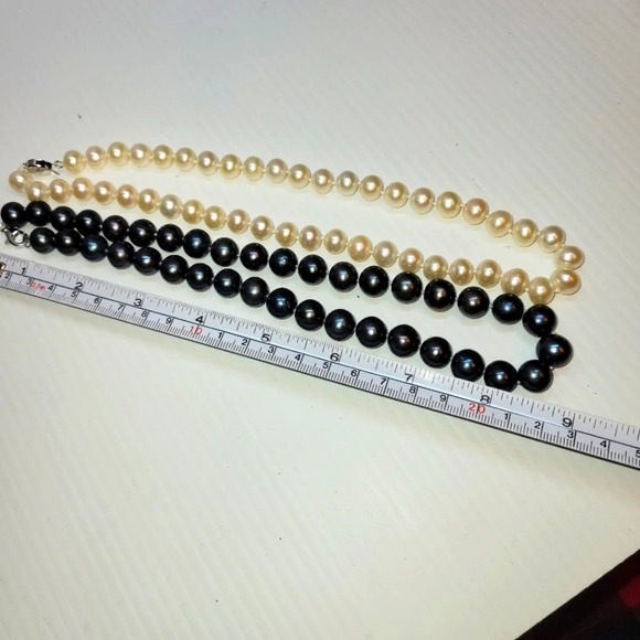 Lot of 2 pearl necklace bracelet creamy white pearl black pearl - Picture 5 of 7